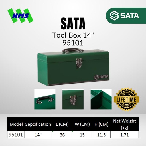 [EZM.1040581] Kotak Perkakas SATA 95101 Metal Tool Box Chest 14 Inci Besi