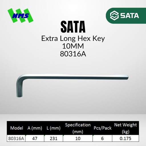 [EZM.1040585] Kunci L SATA 80316A Extra Long Hex Key 10mm x 231mm