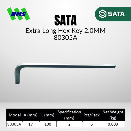 [EZM.1040590] Kunci L SATA 80305A Extra Long Hex Key 2mm x 100mm