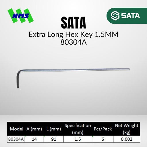 [EZM.1040591] Kunci L SATA 80304A Extra Long Hex Key 1.5mm x 91mm