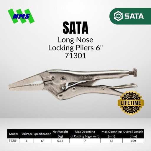 [EZM.1040595] Tang Jepit SATA 71301 6" Inch Long Nose Locking Pliers Bukaan 62mm