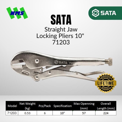 [EZM.1040596] Tang Jepit SATA 71203 10" Inch Straight Jaw Locking Pliers Bukaan 57mm