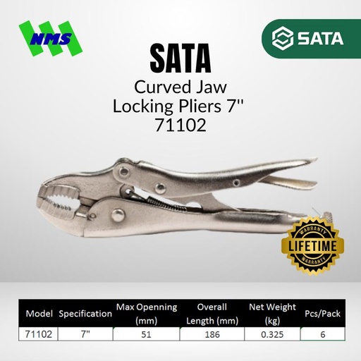 [EZM.1040599] Tang Jepit SATA 71102 7" Inch Curved Jaw Locking Pliers Bukaan 51mm
