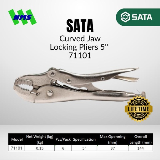 [EZM.1040600] Tang Buaya SATA 71101 5" Inch Curved Jaw Locking Pliers Bukaan 37mm