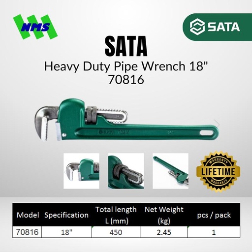 [EZM.1040603] Kunci Pipa SATA 70816 Heavy Duty Pipe Wrench 18" Inci L = 450mm