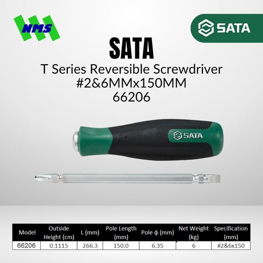 [EZM.1040608] Obeng Bolak Balik SATA 66206 T-Series Dual Head Screwdriver 6mm #2 150