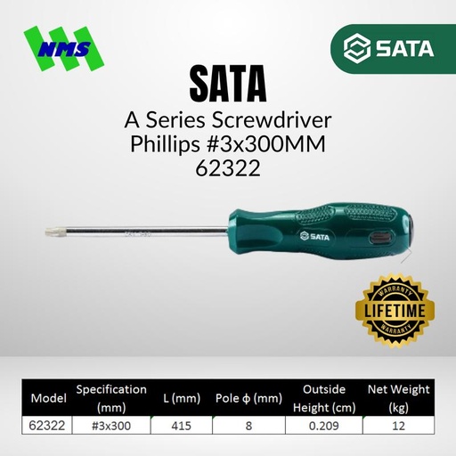 [EZM.1040612] Obeng Plus Magnet SATA 62322 A-Series Phillips Screwdriver #3 300mm
