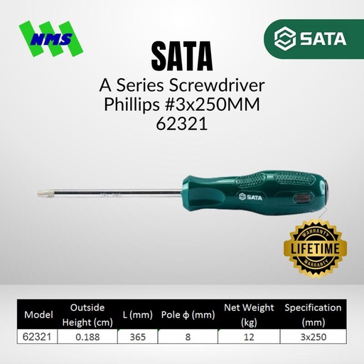 [EZM.1040613] Obeng Plus Magnet SATA 62321 A-Series Phillips Screwdriver #3 250mm