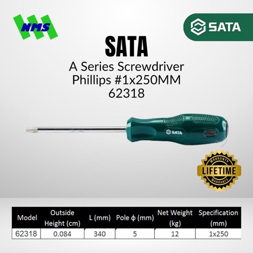[EZM.1040614] Obeng Plus Magnet SATA 62318 A Series Screwdriver, Phillips #1 250mm
