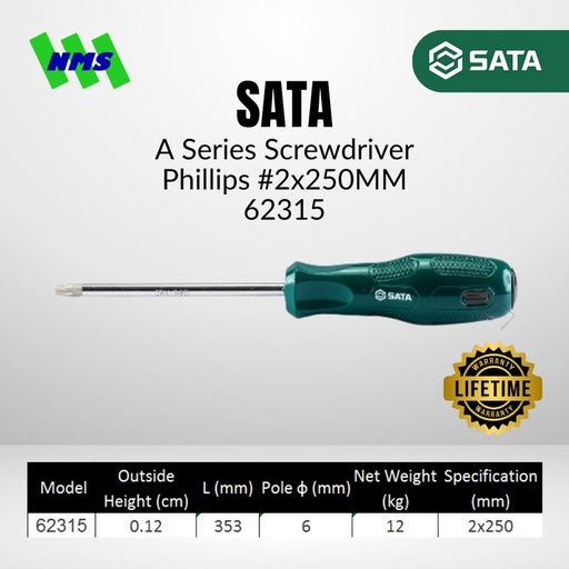 [EZM.1040617] Obeng Plus Magnet SATA 62315 A Series Screwdriver, Phillips #2 250mm