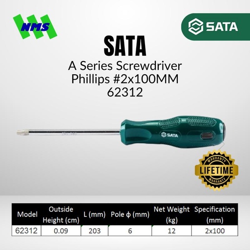 [EZM.1040620] Obeng Plus Magnet SATA 62312 A-Series Phillips Screwdriver #2 100mm