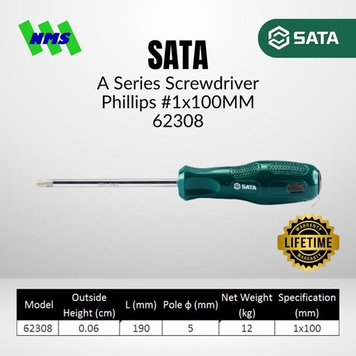 [EZM.1040622] Obeng Plus Magnet SATA 62308 A-Series Screwdriver Phillips #1 100mm