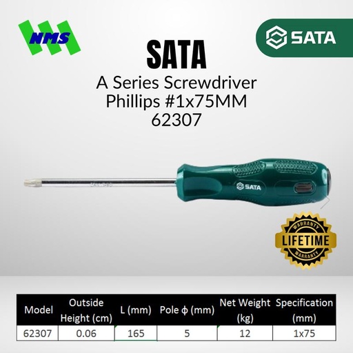 [EZM.1040623] Obeng Plus Magnet SATA 62307 A-Series Phillips Screwdriver #1 x 75mm