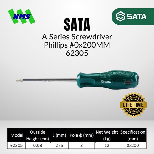 [EZM.1040624] Obeng Plus Magnet SATA 62305 A-Series Phillips Screwdriver #0 x 200mm