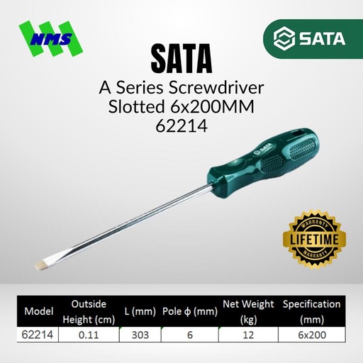 [EZM.1040629] Obeng Minus Magnet SATA 62214 A-Series Slotted Screwdriver 6mm x 200mm