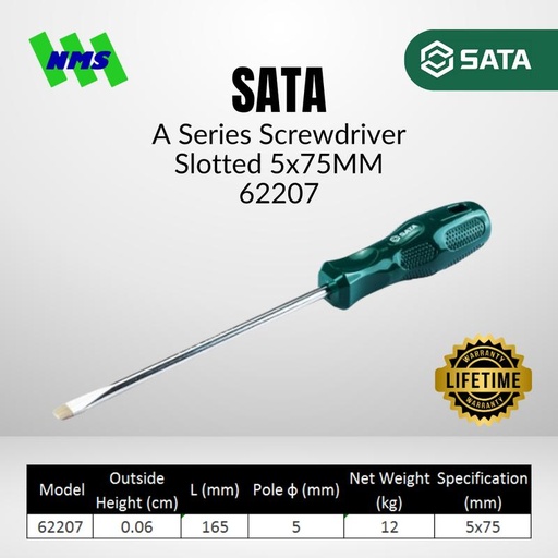 [EZM.1040634] Obeng Minus Magnet SATA 62207 A-Series Slotted Screwdriver 5mm x 75mm