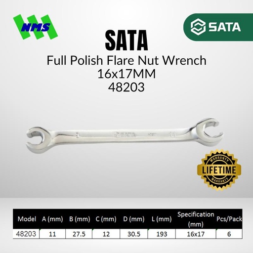 [EZM.1040637] Kunci Pas SATA 48203 Metric Flare Nut Wrench 16mm x 17mm ST48203SC