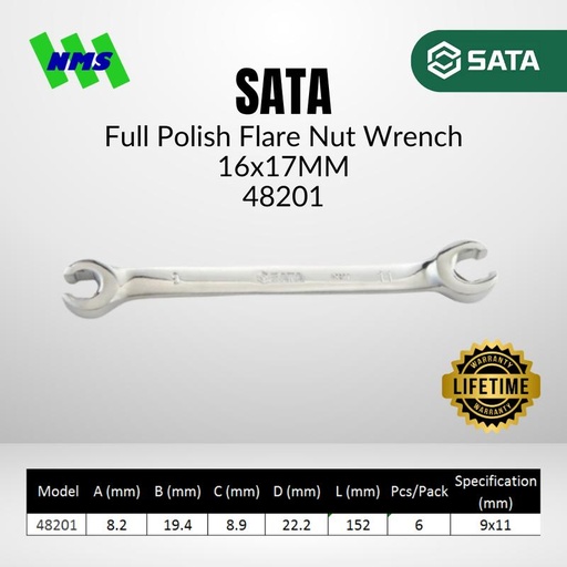 [EZM.1040639] Kunci Pas SATA 48201 Metric Flare Nut Wrench 9mm x 11mm ST48201SC