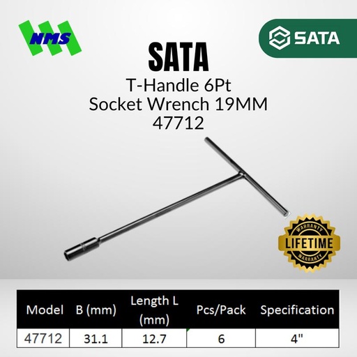 [EZM.1040642] Kunci T SATA 47712 T-Handle 6Pt Socket Baut 19mm x 313mm ST47712SC