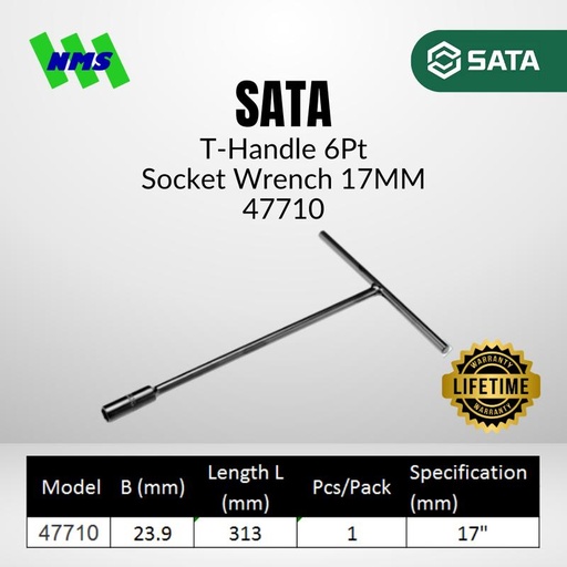 [EZM.1040643] Kunci T SATA 47710 T-Handle 6Pt Socket Baut 17mm x 313mm ST47710SC