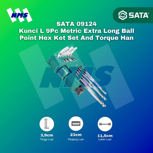 [EZM.1040660] Kunci L SATA 09124 9Pc Long Ball Point Hex Torque Handle Set 1.5~10mm