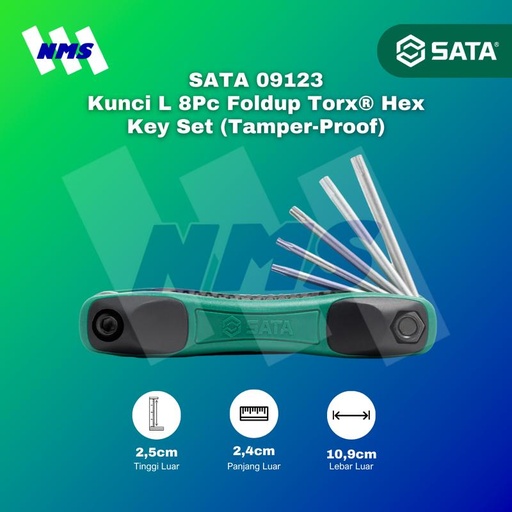 [EZM.1040661] Kunci L Lipat SATA 09123 8Pc Foldup Torx Hex Key T9 ~ T40 Tamperproof