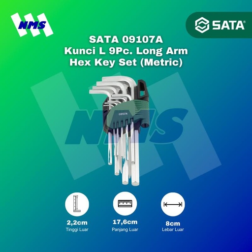 [EZM.1040664] Kunci L SATA 09107A 9Pc. Long Arm Hex Key Set 1.5mm ~ 10mm (Metric)