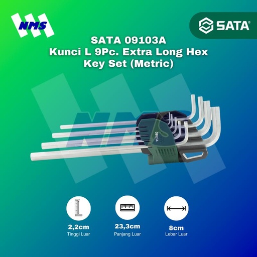 [EZM.1040667] Kunci L SATA 09103A 9Pc. Extra Long Hex Key Set 1.5mm ~ 10mm