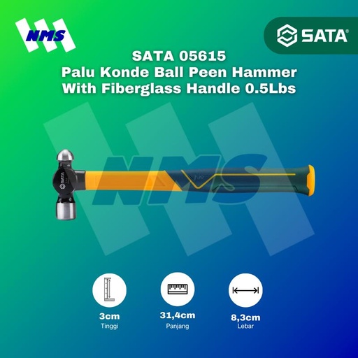 [EZM.1040671] Palu Konde SATA 05615 Ball Peen Hammer Fiberglass Handle 0.5Lbs 314mm