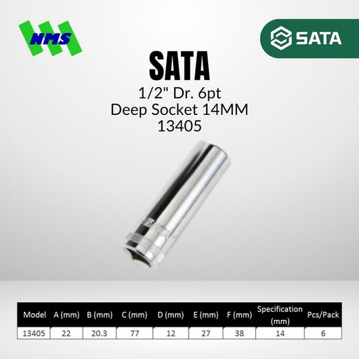 [EZM.1040727] Kunci Soket Panjang SATA 13405 1/2" Dr. 6Pt. Deep Socket 14 mm