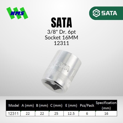 [EZM.1040731] Kunci Soket SATA 12311 3/8" Dr. 6Pt. Metric Socket 16mm