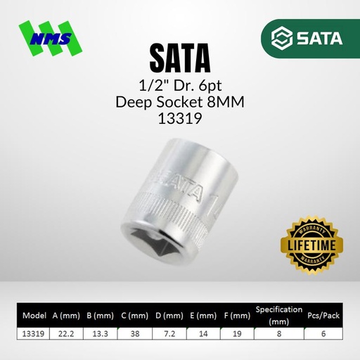 [EZM.1040754] Kunci Soket SATA 13319 1/2" Dr. 6Pt. Metric Socket 8 mm