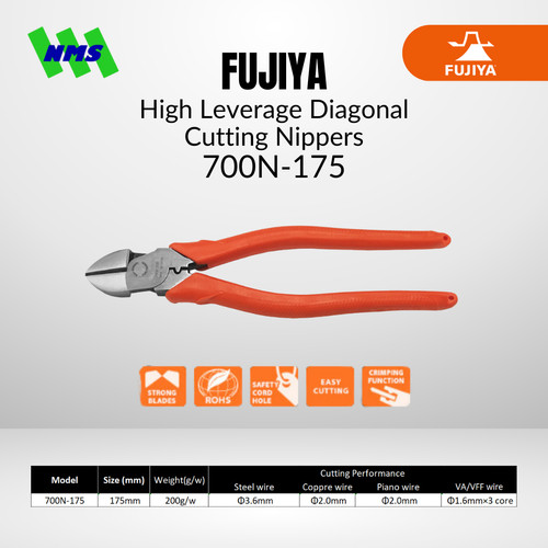 [EZM.1040825] Tang potong FUJIYA 700N-175 High Leverage Diagonal Cutting Nippers 7"