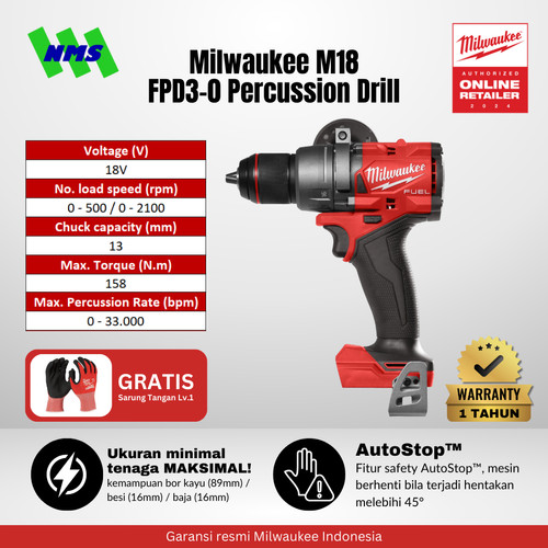 [EZM.1041543] Mesin Bor Milwaukee M18 FPD3-0 Cordless Percusion Drill