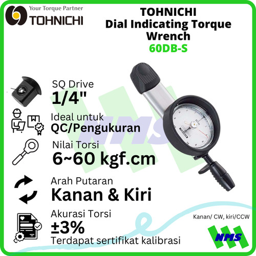 [EZM.1041640] Kunci Torsi 6-60 Kgf.cm 1/4" TOHNICHI DB60M-S Dial Torque Wrench (Suksesor 60DB-S)