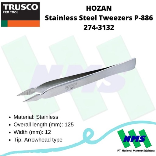 [EZM.1042457] HOZAN 274-3132 Stainless Steel Tweezers P-886