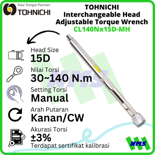 [EZM.1042744] Kunci Torsi TOHNICHI CL140Nx15D-MH 30 - 140 Nm Interchangeable Wrench