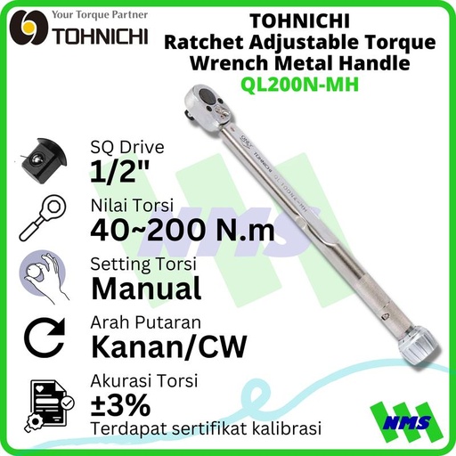 [EZM.1044280] Kunci Torsi QL200N-MH 1/2" 40 - 200 Nm TOHNICHI Torque Wrench- Penawan