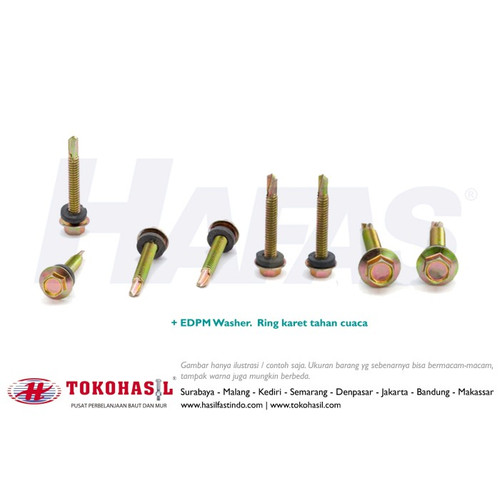 [EZR.2300002] Roofing Screw M5 x 55 - 24T (kuning) | Sekrup Drilling - 1 BOX (400 pcs)