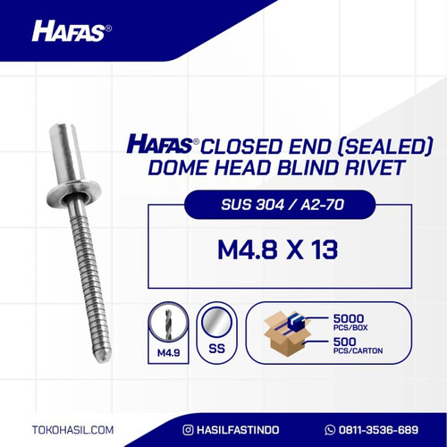 [EZR.2300035] Blind Rivet Closed End M 4,8 x 13 (stainless steel A2) / Paku Rivet - 1 BOX (500 pcs)