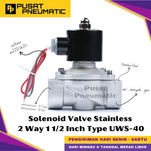 [EZM.9500016] UWS-40 Solenoid Valve Stainless Steel 2S-400-40 Selenoid Valve Switch SS 2 Way Input Drat 1 1/2" Inch Normal Close Type UWS 40