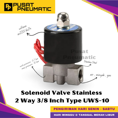 [EZM.9500021] UWS-10 Solenoid Valve Stainless Steel 2S-040-10 Selenoid Valve Switch SS 2 Way Input Drat 3/8" Inch Normal Close Type UWS 10