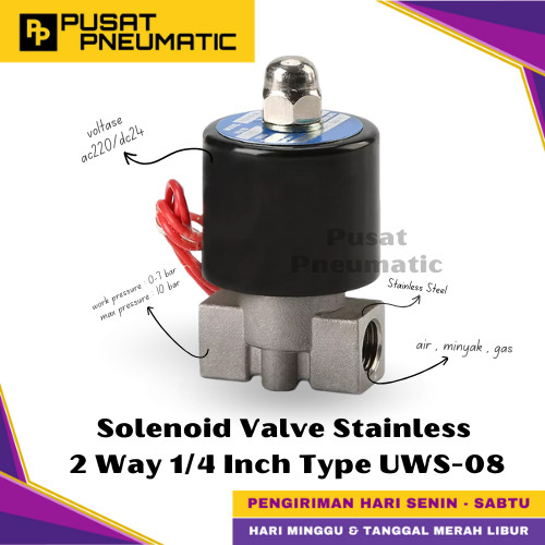 [EZM.9500022] UWS-08 Solenoid Valve Stainless Steel 2S-025-08 Selenoid Valve Switch SS 2 Way Input Drat 1/4" Inch Normal Close Type UWS 08