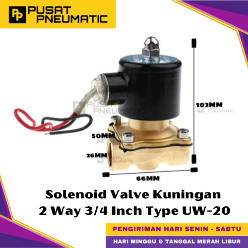 [EZM.9500029] UW-20 Solenoid Valve Kuningan 2W-200-20 Selenoid Valve Switch Brass 2 Way Input Drat 3/4" Inch Normal Close Type UW 20