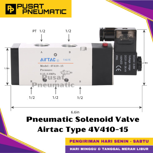 [EZM.9500042] 4V410-15 Pneumatic Solenoid Valve Airtac 4V 410-15 Selenoid Valve Switch Airtac 5/2 Way Single Coil Input Drat 1/2" Inch Type 4V 410 15