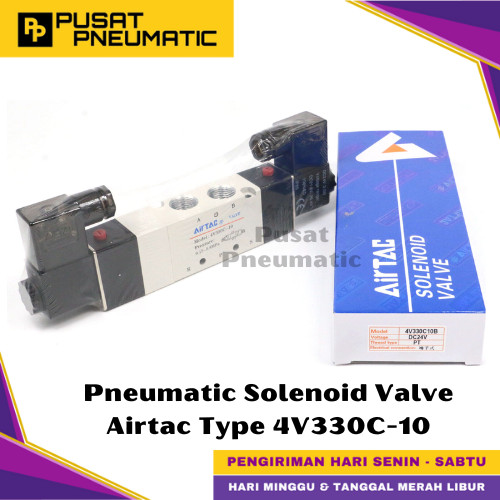 [EZM.9500043] 4V330C-10 Pneumatic Solenoid Valve Airtac 4V 330C-10 Selenoid Valve Switch Airtac 5/3 Way Close Center Double Coil Input Drat 3/8" Inch Type 4V 330C 10