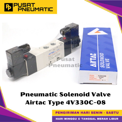 [EZM.9500044] 4V330C-08 Pneumatic Solenoid Valve Airtac 4V 330C-08 Selenoid Valve Switch Airtac 5/3 Way Close Center Double Coil Input Drat 1/4" Inch Type 4V 330C 08