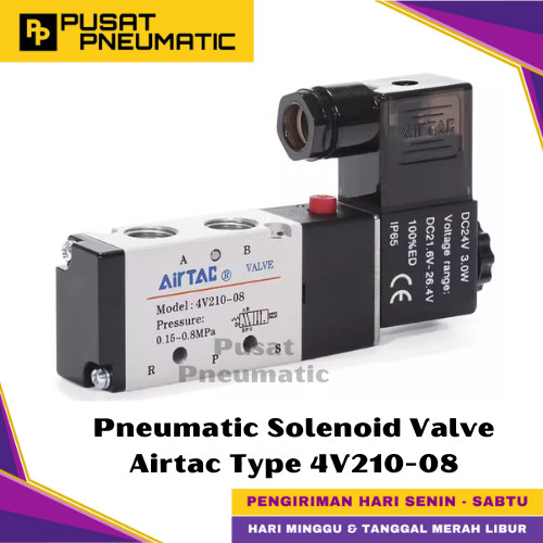 [EZM.9500050] 4V210-08 Pneumatic Solenoid Valve Airtac 4V 210-08 Selenoid Valve Switch Airtac 5/2 Way Single Coil Input Drat 1/4" Inch Type 4V 210 08