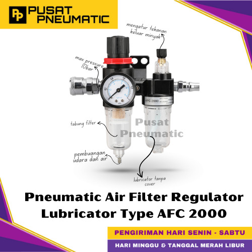 [EZM.9500058] AFC 2000 Pneumatic Air Pressure Relief Control Filter Regulator Lubricator Set Coupler Pengatur Tekanan Penyaring Dan Lubricator Angin Flow Meter Control Include Coupler Male Female Type AFC2000