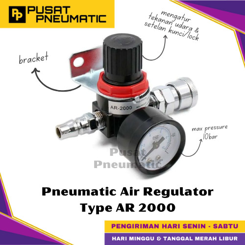 [EZM.9500059] AR 2000 Pneumatic Air Pressure Relief Control Regulator Set Coupler Pengatur Tekanan Angin Flow Meter Control Include Coupler Male Female Type AR2000
